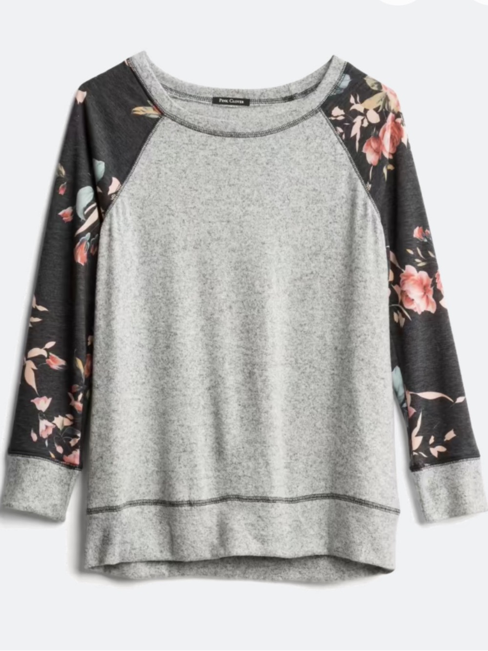 Pink Clover Gray Raglan Sweatshirt with Floral Sleeves